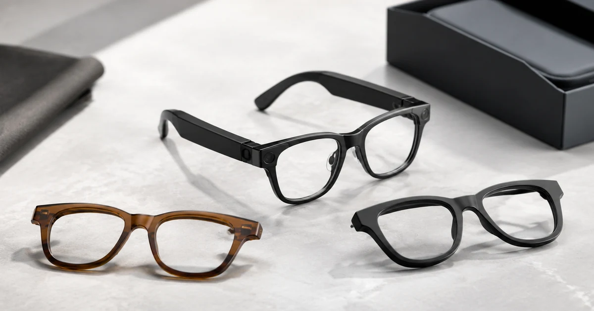 Smart glasses with alternate finishes suggesting brand customization options