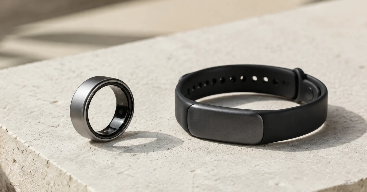 Smart ring and screenless smart band side by side for form-factor comparison