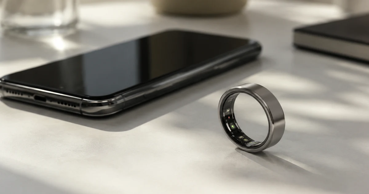 Smart ring with a blank phone suggesting subscription-free companion app cost and OEM program choices