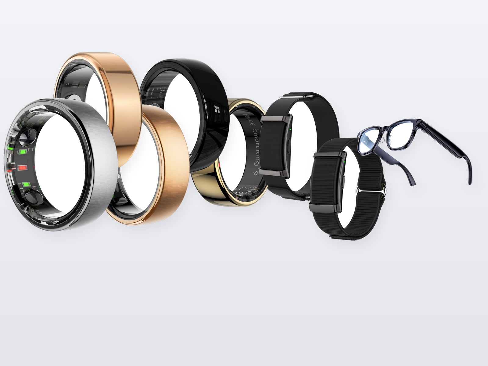 Yawell product family: smart rings, smart bands and smart glasses